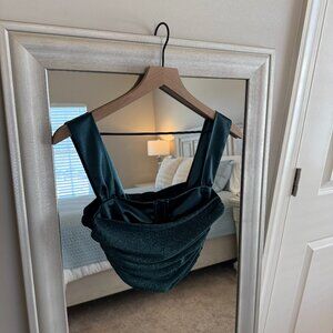 Windsor Women's Emerald Green Sparkly Satin RuchedCorset Top Size S